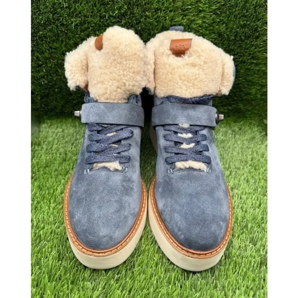 Coach Women’s Urban Hiker Blue Denim Suede Shearling Boots G1354 – Size 10